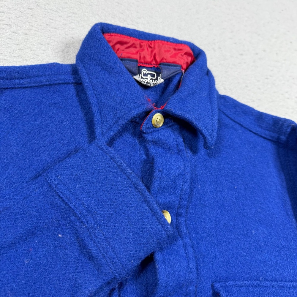 Woolrich Vintage Mens Blue Wool Blend Button Up Shirt Jacket Made in USA Small